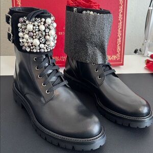 Rene Caovilla Black Leather Boots with GORGEOUS EMBELLISHMENTS! NEW! EXCLUSIVE!
